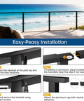 Heavy Duty 12Ft Black Aluminum Handrail For Cable Railing Systems installation steps with POM connectors and screws.