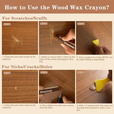 Instructions for using Wood Repair Kit With 16 Color Sticks For Scratches And Holes On Furniture Floors And Doors