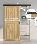 Six Foot Sliding Barn Door Hardware Track Kit With Handles In Black, Slick Low Profile Aluminum Box Rail for 36 inch door.
