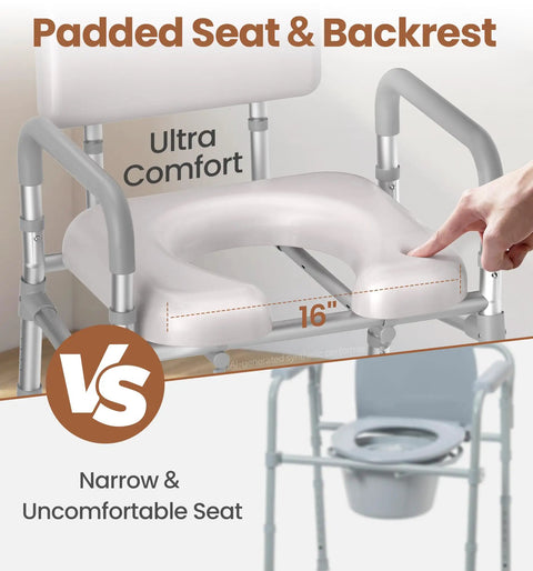 Sturdy Bedside Commode With Hella Comfy Foam Cushion And Adjustable Backrest Extra Wide Non Slip Armrests Aluminum Build For Stress Free Home Bathroom Visits
