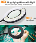 Lighted Magnifying Glass With Clip-On Desk Lamp Adjustable 3 Color Modes And 10 Brightness Levels 1000 Lumen Hands-Free Magnifier