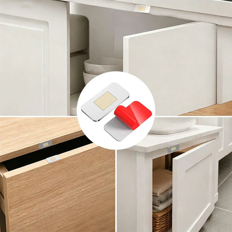 10 Pack Ultra Thin Magnetic Cabinet Door Catches No Drill Install For Quiet Closures in kitchen and bathroom settings