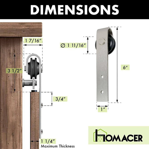 Dimensions of Mini Brushed Nickel Non Bypass Sliding Barn Door Hardware Kit For One Door 30 Inch Flat Track With Classic Roller