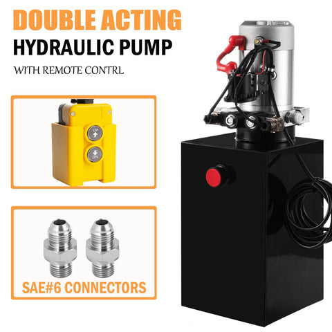 15 Quart Double Acting Hydraulic Pump for Dump Trailers and Trucks, 12V DC Power Unit With Metal Reservoir, 2 GPM Flow, 3200 PSI Max, Horizontal Mount, Remotely Controlled Lift System