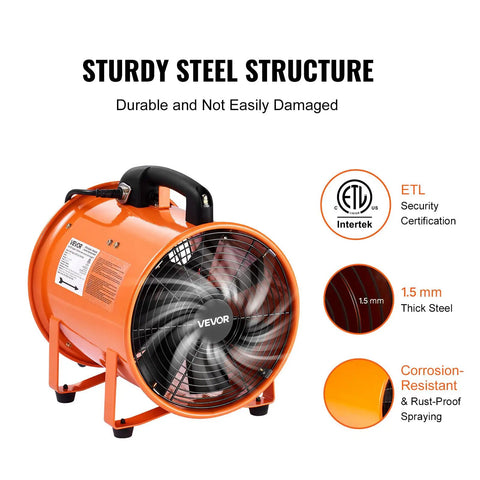 Beefy Portable Industrial Air Mover With Flexible Ducting And 10 Inch Blower For Extraction And Ventilation 1948 CFM High Velocity
