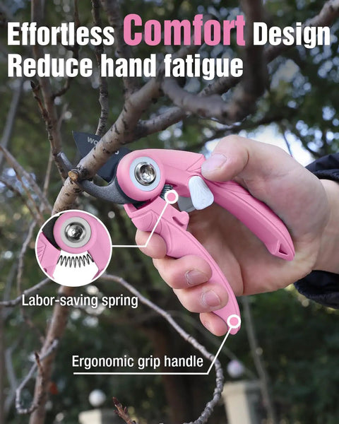 Person using 6.9 Inch Bypass Pruning Shears With Sharp SK5 Steel Blade For Roses, Plants And Flowers on tree branch