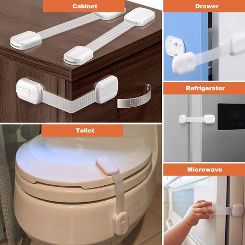 12 Pack Adhesive Baby Proof Cabinet Locks For Drawers Cabinets Dishwashers Fridges And Ovens No Drill Easy Install Kidproof Safety Straps White