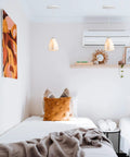 Kiven Instant Light Conversion Kit for 4/5/6inch Hole, 1-Light Glass Farmhouse Lighting in neutral bedroom setting.