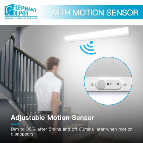 4ft LED Stairwell Light Fixture With Motion Sensor in hallway, 48 inch wall mount, adjustable sensor, UL listed.