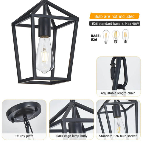 Cool Black Lantern Pendant Light For Kitchen Island And Hallway Modern Farmhouse Cage Pendant Lighting Retro Style Hanging Fixture