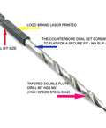 Woodworking Countersink Drill Bit Set Three Piece For Number Eight Size Eleven Sixty Fourth Inch With Four Flute HSS M2