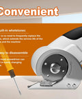 Heavy Duty Cordless Electric Scissors With Rechargeable Battery, showing built-in whetstone for easy blade maintenance and assembly.
