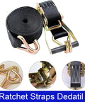 Black 2 Pack Heavy Duty Ratchet Straps 10000 Lbs Break Strength 2 Inch By 40 Foot with Double J Hooks for trucks and trailers