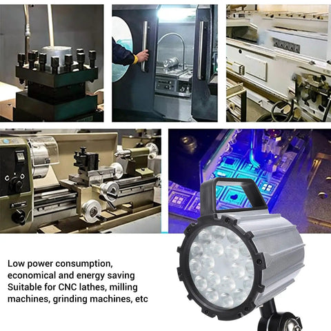 Flex Arm Led Shop Light 24V 18W For Wood Lathe And Drill Press Flicker Free Killer Brightness Solid Build close-up on machine work.