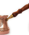 Top Notch Solid Copper Cezve For Turkish Greek Arabic Coffee With Engraved Finish And Wooden Handle 6 Oz Stovetop Pot