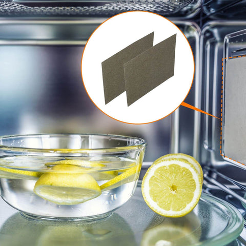 Waveguide Cover Mica Sheets Pack For Microwave Ovens 6x6x0.02 Inches High Temperature 1050C Mica Plates with lemons inside microwave