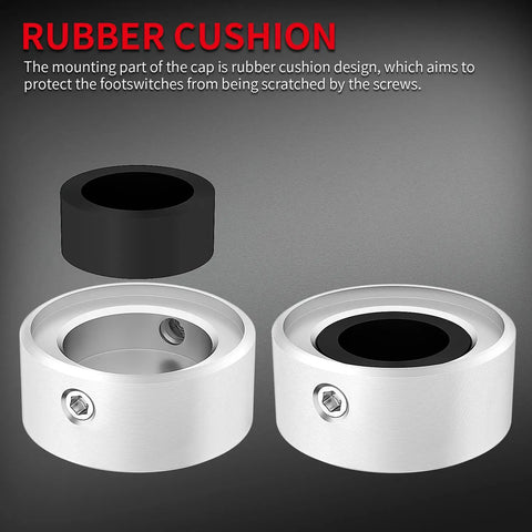 Metal Footswitch Topper for Guitar Effect Pedals with Rubber Insert and Dual Set Screws, Silver Stomp Pedal Button Cap display