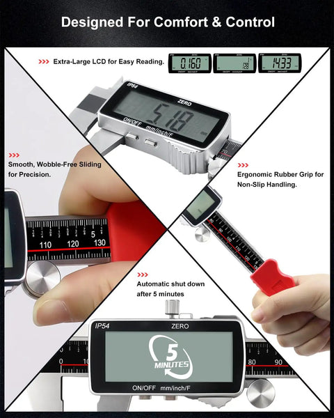 Rechargeable Digital Caliper Six Inch With USB C Charging And Power Indicator 0.01mm Accuracy Pro Grade Performance Large LCD