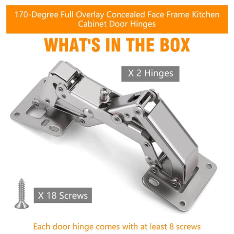 Two Pack 170 Degree Concealed Door Hinges For Corner Kitchen Cabinets, Full Overlay Replacement Hardware With Damping Buffer