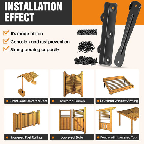 Sunblind Deck System Black Louver Hardware Kit With Stainless Steel Adjustable Brackets For Outdoor Patio Shade Pergola All Weather Rust Resistant 4 Pack Easy Install Durable Outdoor Patio Blinds