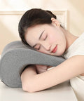 Woman resting on Headrest Cushion Attachment for Desk Chair Memory Foam Ergonomic Neck Pillow for Napping and Sleep Office Comfort