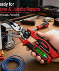 All In One Electrician Pliers With Digital Display And Voltage Tester, Wire Stripper Cutter Crimper Screwdriver, Multi Function Electrical Tool For Home Auto And Workshop Use Green in use at a wiring outlet