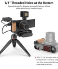 L-Shape Bracket Wooden Grip With Cold Shoe For Sony ZV1 Digital Camera mounted with accessories on tripod, showcasing grip and connections