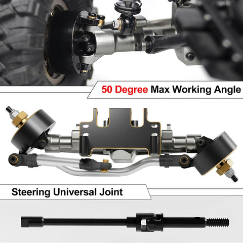 1/24 Scale Beefed-Up Extended Axle Set With 5mm Gain, 50 Degree Steering, Brass Knuckles, Truss, And Servo Mount For Axial SCX24