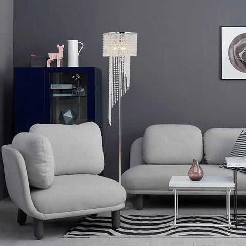 Modern Chrome Floor Lamp With Crystal Lattice Shade 3 Light Tall Lamp At 59 Inches E12 Socket 110 To 120V UL Rated Plug On Off Switch Easy Assembly Glam Crystal Accents And Sleek Decor Ready For Living Room