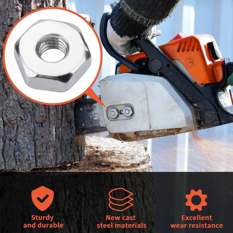 Bar Nut And Sprocket Cover Replacement Kit For Stihl Chainsaws MS170 MS170C close-up with chainsaw illustrating durability