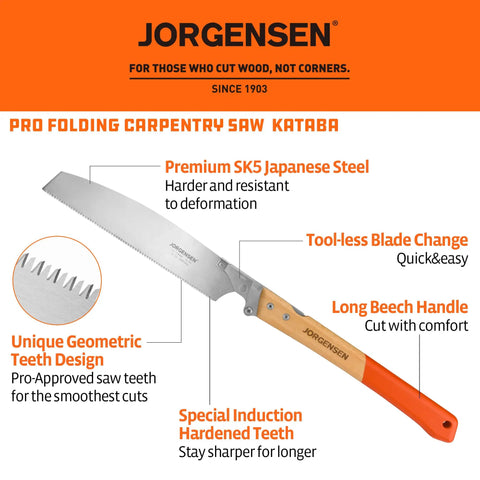 Kataba Japanese Pull Saw Folding Ten And Three Eighths Inch With Premium SK5 Steel Blade And Fourteen Teeth Per Inch Pro Grade