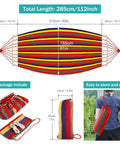 Heavy Duty Canvas Camping Hammock With Thick 320G Fabric, 550Lb Load, dimensions and carry bag details shown