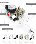 Dual FRL Air Filter Regulator Lubricator Combo Shop Ready One Quarter Inch NPT With Pressure Gauge Semi Auto Drain Bracket