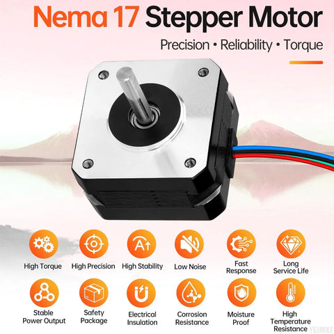 10 Pack Nema 17 Stepper Motors 2 Phase 1.8 Degree 0.26Nm Beefy Torque Bipolar With 4 Lead Cables 1M Long Shaft