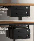 Undermount Under Desk Drawer Slide Out Lockable Metal Storage With Built In Cable Management for flat and crossbar desks, matte black