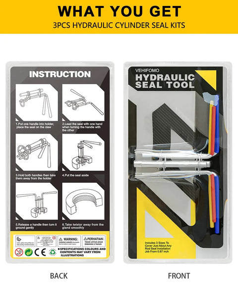 Hydraulic Seal Installation Tools Set Pro Grade 3 Piece Upgrade Kit packaging and instructions