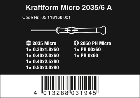 Kraftform Micro Slotted And Phillips Electronics Screwdriver Set With Rack Six Piece Pro Grade Precision Ergonomic Handle dimensions