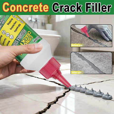 Heavy Hitter Concrete Crack Filler Water Based Sealer applied to a crack in tile, showing before and after results.