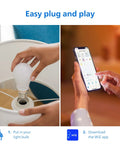 Person installing Lit Smart Light Bulb A19 60W Equivalent into lamp socket, using app for control, WiZ Compatible
