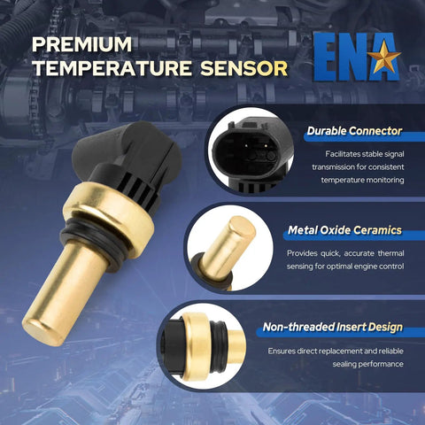 Straight Plug And Play Engine Coolant Temperature Sensor Perfect Direct Swap For Chevy GMC Buick Cadillac Models 1.8L 2.0L 2.5L 3.6L Engines 2019 Through 2024 Reliable Heavy Duty Replacement close-up view showcasing durable connector and metal oxide ceramic design.