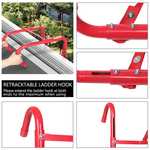 Fire Escape Ladder For Two Story Home With Anti-Skid Rungs showing retractable ladder hook detail for easy emergency deployment.