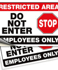 Restricted Area Signs Stickers 10x7 Inches 2 Pack Keep Out Do Not Enter Authorized Personnel Only Employees Only Ultra Durable Workplace Safety Labels Indoors, stacked sheet view
