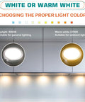 Under Cabinet LED Puck Lights 2 Pack 12V DC Plug In Daylight White comparing light colors daylight 6000K and warm white 2700K