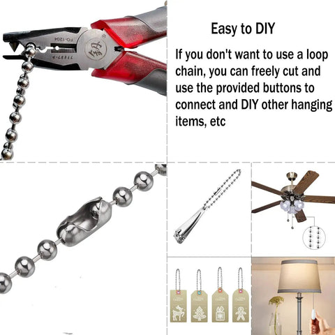 Size 10 Stainless Steel Bead Chain Loop For Roller Shades And Vertical Blinds 30 Inch Drop Continuous Endless Bead Chain DIY Kit