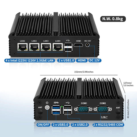J4125 Micro Firewall Router With Quad 2.5 Gb Ethernet And 16 Gb Ram Packing 512 Gb Storage In A Quiet Fanless Frame, rear ports view
