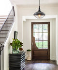 Entryway with rustic decor featuring one of the Three Pack Matte Black And Silver Pendant Lights 10.5 Inch Dope Industrial Vintage Farmhouse Ceiling Lamps.
