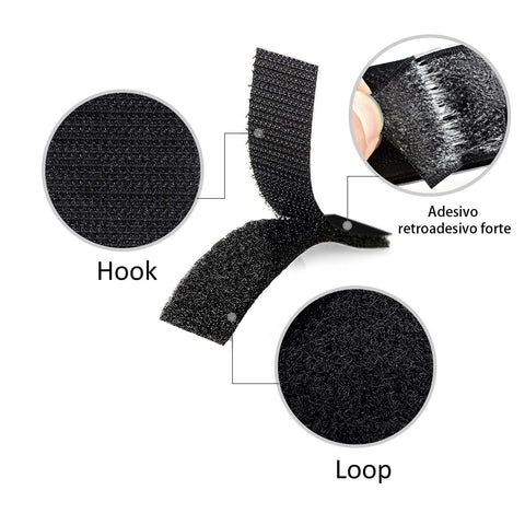 Close-up of 2x4 Inch Self Adhesive Hook And Loop Tape Set showing hook and loop details, ideal for indoor outdoor use, no drill needed.