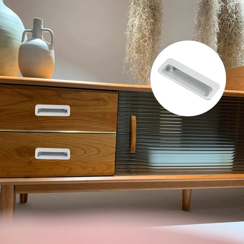 Recessed Flush Pull Handle Set 2 Pack Gray Plastic Inset Hidden Pulls For Cabinets Doors Drawers And Furniture Ideal For Home Sliding Doors Cupboards Closets Great For Kitchen And Bathroom Must Have shown installed in drawers