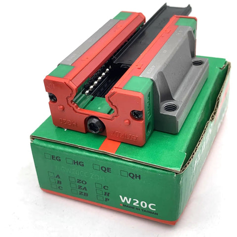 Quad Load Linear Guide Kit HGH20CA HGH20HA HGW20CC HGW20HC HGR20 Rails Carriage Bearings on green box.