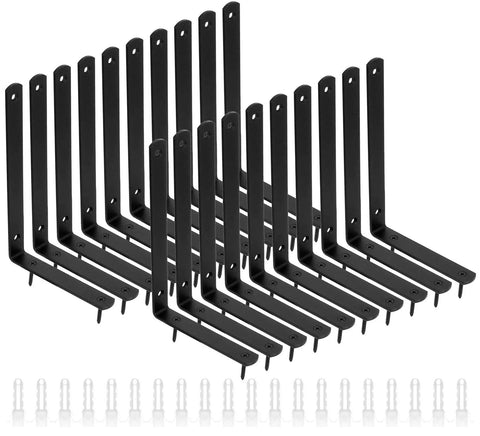 10 Pack Black Cast Iron L Shelf Brackets Heavy Duty Corner Braces Support Sixty Six Pounds Rust Resistant Wall Mount Hardware For Seven Inch Boards.